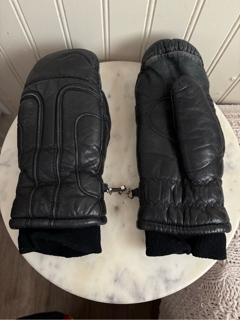 Vintage Conroy Leather Winter Mittens Snow Gloves Women’s S Black VTG 80s 90s
